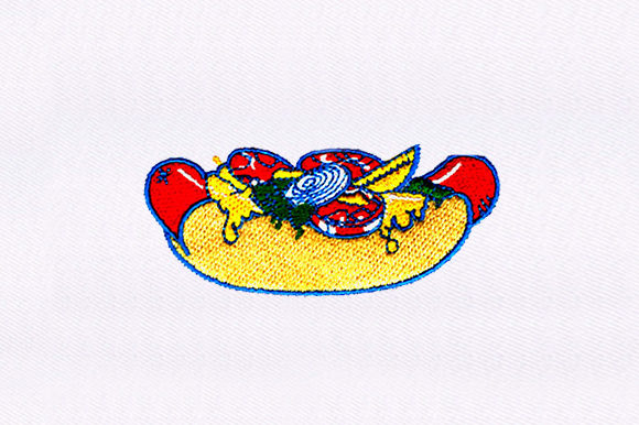 A Mustard-Laden Hot Dog for Seasonal Embroidery Projects