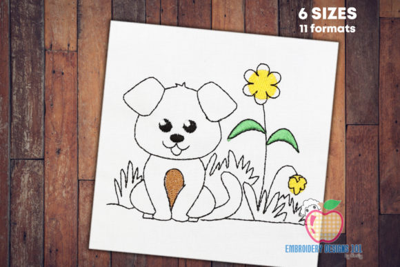 Cute Baby Dog Sketch Embroidery for Business Merchandise